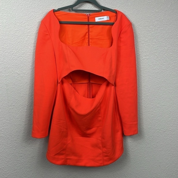 New Misha Hazel Cutout Long Sleeve Cocktail Dress Mini Orange Tangerine Sz 10 - Picture 3 of 11